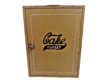 Vintage Tin 'Cake Closet' Pie Safe In Original Mustard Yellow Paint