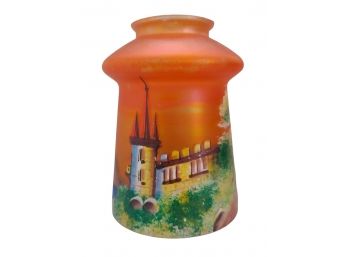 Vintage Hand Painted Enameled Castle Scene Carnival Glass Merigold Lamp Shade