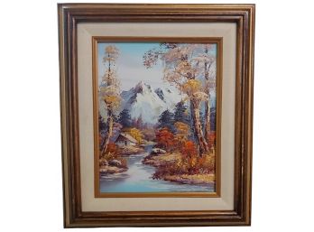 Beautiful Vintage Autumn Landscape Oil Painting Signed Mitchell