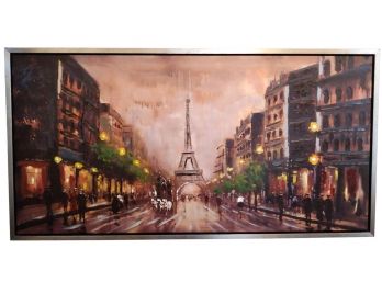 Large French Impressionist Drip Art Street Scene With Eiffel Tower Oil Painting