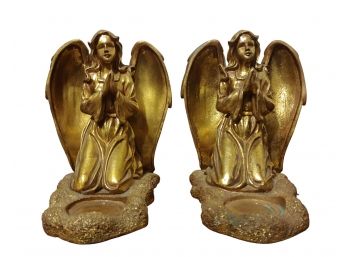 Pair Of Vintage Gilt Praying Angels Tealight Candle Holders