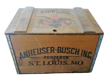 Vintage Wooden Budweiser Centennial Beer Case Crate Box 1876-1976 Hinged Lid