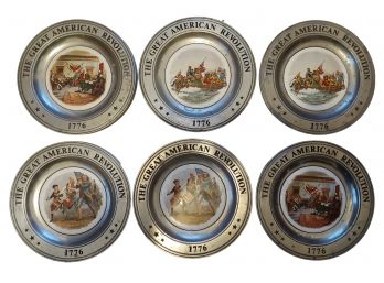 Complete Set Of 6 Vintage 1976 Canton Ohio The Great American Revolution Pewter Plates