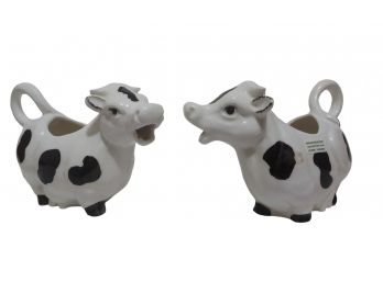 Pair Of Hudsonware  Made In Vermont Porcelain Cow Creamers