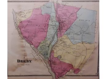 Original 1868 Hand Colored Map Town Of Derby Connecticut