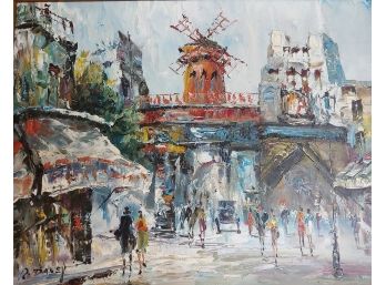 Randall Vernon Davey (1887-1964) European Impressionist Street Scene With Windmill Oil Painting