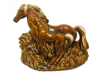 Nice Vintage Mid Century Brown Glaze Ceramic Horse Tv Lamp  Working