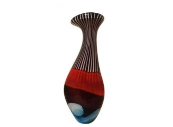 Large 15' Mid Century Murano Style Zebra Stripe Art Glass Vase