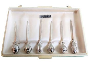 Boxed Set Of 6 Vintage Sterling Silver Rhodium Plated Dessert Pickers