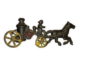 Vintage Cast Iron Horse Drawn Fire Pumper