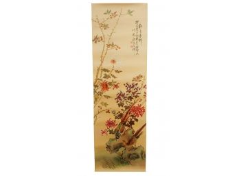 Vintage DAC NY Signed Asian Scroll Lithograph Birds
