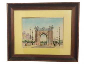 Vintage Barcelona Spain Watercolor Painting Signed M Gracia