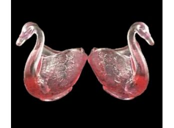 Pair Of Vintage Fenton Pink Glass Swan Dishes