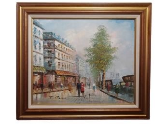 T Carson Signed Vintage French Impressionist Street Scene Oil Painting