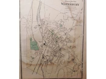 Original 1868 Hand Colored Map Plan Of The City Of Waterbury Connecticut