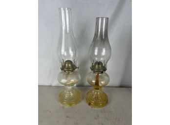 Glass Shade Oil Lamps Lot Of 2