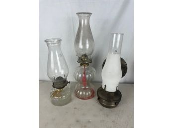 Glass Oil Lamp Lot Of 3