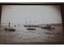 Original Cabinet Card Photo Lot With Steamships And Tug Boats - Looks Like Brooklyn Bridge NY
