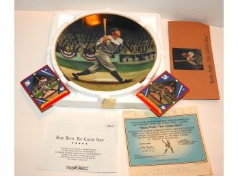 8 Inch Babe Ruth 24k Gold Trim Numbered Porcelain Baseball Plate With Cards & Paperwork