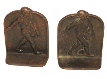 Antique 1925 Cast Iron Johnny Appleseed The Sower Bookend Pair SIGNED