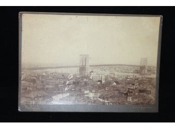 Antique Original NY Cityscape Large Cabinet Card Photograph With Brooklyn Bridge - George Rockwood New York