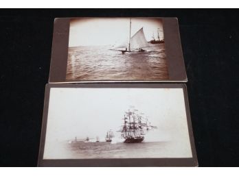 Original Antique Cabinet Card Lot - Naval Ships With Cannons And Sailboat With Bridge - Likely New York