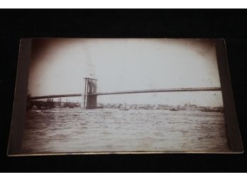 Antique Large Cabinet Card Photograph Of Harbor And Brooklyn Bridge