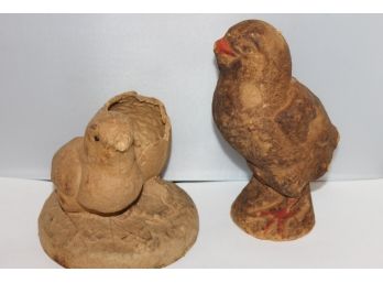 Antique Paper Mache Easter Chickens Candy Container Lot - Damaged As Found