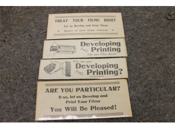 Group Lot Of 4 Old Paper Advertising CAMERA FILM Signs - Each Mounted
