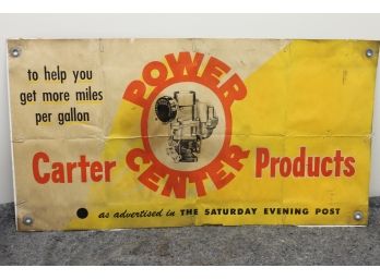 Vintage Mechanics Garage Engine Carburetor Advertising Cardboard Sign - 33 Inches Long