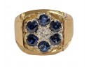 14K TWOTONE GOLD MEN'S SAPPHIRE AND DIAMOND CLUSTER RING (bEAUTIFUL STONES)