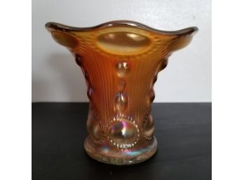 5' Carnival Glass Vase - Amber / Marigold Color