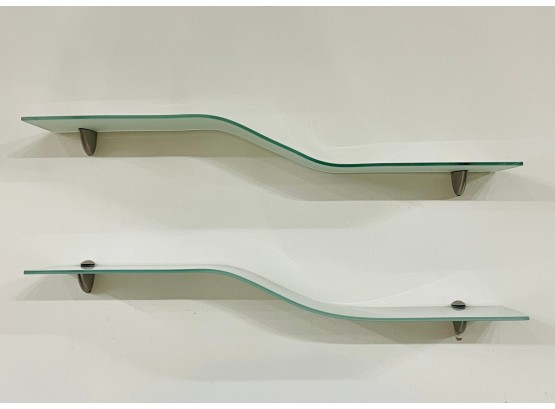 Floating Opaque Wave Glass Shelves- A Pair  (1 Of 3)
