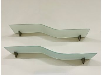 Floating Opaque Wave Glass Shelves- A Pair  (3 Of 3)