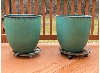 Pair Of Glazed Ceramic Outdoor Planters