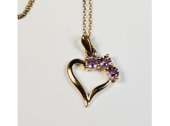 New Gold Over Sterling Silver AMETHYST Stone Heart Pendant With Necklace