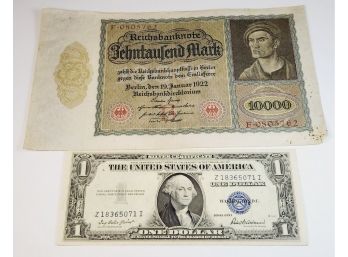 German VAMPIRE Large Note 10000 Mark Banknote 1922 Post WW1 Germany Currency