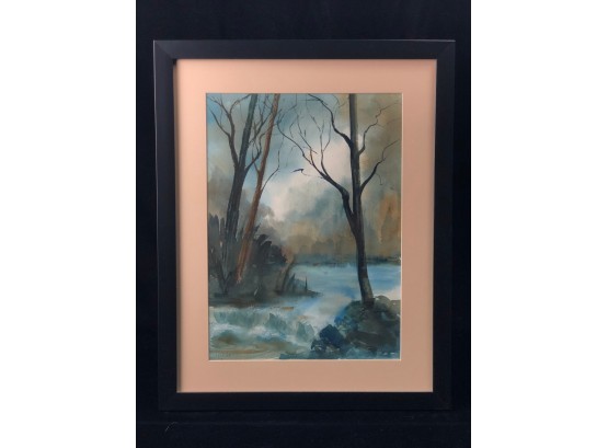 Water Color Print Of A River Through The Woods Artist Signed