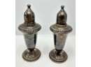 Vintage Weighted Silver Salt & Pepper Shakers By Emoire & Wood With Silver Plate Salad Tongs From France