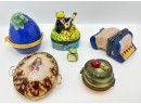 4 Enamel Miniature Trinket Boxes & 1 Natural Shell Box