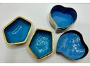 2 Miniature Cloisonne Trinket Boxes & Ceramic Goldfish Covered Dish