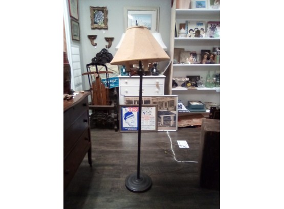 Vintage Metal Floor Lamp With Burlap Style Fabric Shade                CVBK