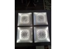 4 Square Glass Dishes With Silver Colored Back And Decorative Pattern    E3