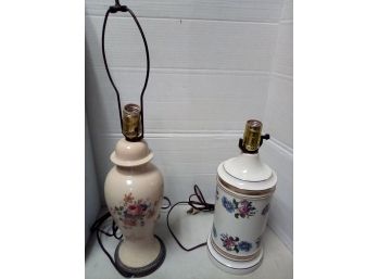 Two Beautiful Vintage Floral Type Ceramic Or China Lamps Without Shades D5