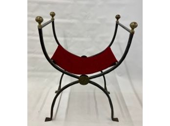 Antique 1920s Wrought Iron Gothic Folding Bench / Chair With Brass Ball Finial Accents CVBK