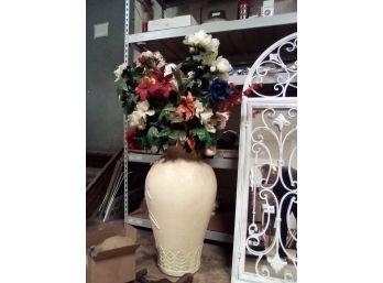 Large Floor Vase Has Botanical Style With Silk Flowers - Fill A Corner Of Your Home Beautifully!  Pantry