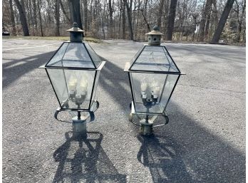 Pair Of Entrance Lanterns With Copper Frames