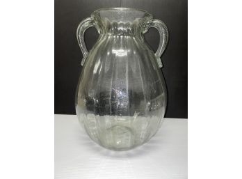 Bubbled Glass Double Handle Ribbed Vase