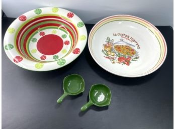 Ceramic Serving Bowls ' Christmas' & Italian Themed  And Mini Green Crocs