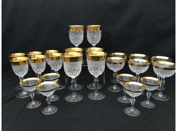 25pc Ernestine By Josair Gold Rim Glasses - Hollywood Regency Feel - 6 Each Of 4 Style Glasses  1